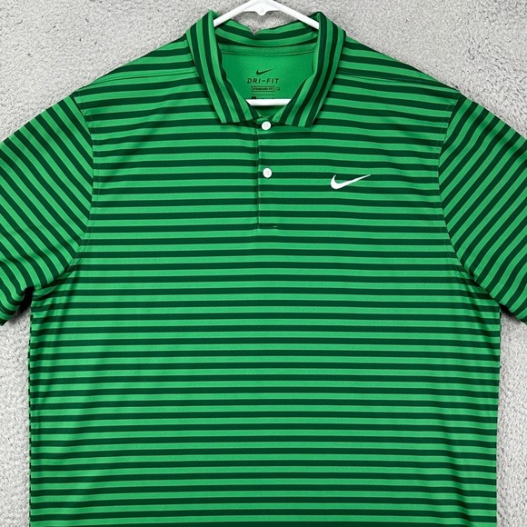 Nike Dri-Fit Shirt Golf Polo Mens XL Green Candy Stripes Standard Rugby Athletic